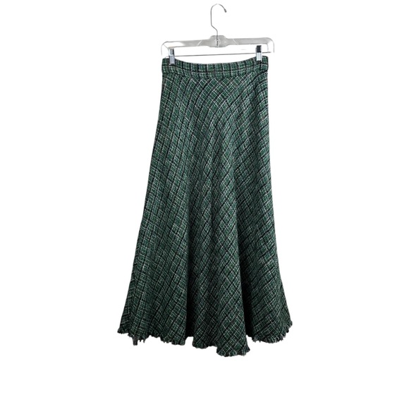 Zara Tweed Weave Textured High Waist A-Line Midi Skirt Green Sz S - Picture 10 of 12